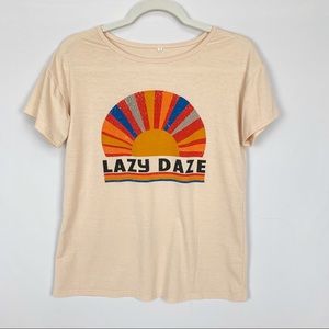 Lazy Daze Colorful Striped Khaki Round Neck Tee
